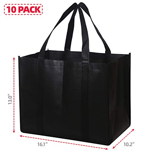 Set von 10 wiederverwendbaren Lebensmittelbeuteln Extra große faltbare schwere Duty Shopping Tote produzieren Tasche mit verstärkten Griffen, schwarz