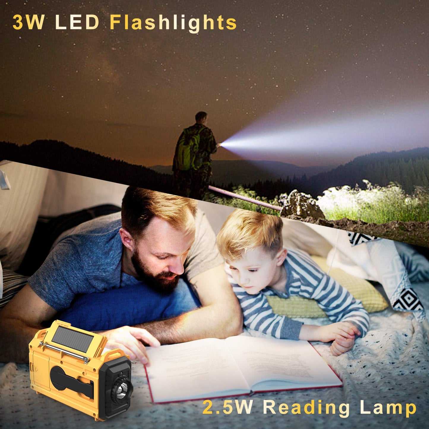 Wetter Radio Raynic Solar Hand Crank Emergency Radio 5 Möglichkeiten angetrieben AM / FM / SW / NOAA Wetter Alarm tragbares Radio mit Taschenlampe, Leselampe, Handy-Ladegerät und SOS-Alarm (gelb)