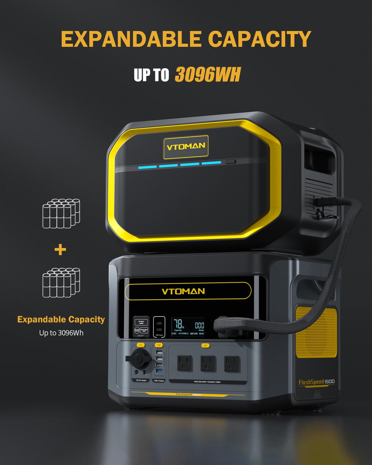 VTOMAN 3096Wh Portable Power Station mit extra Batterie