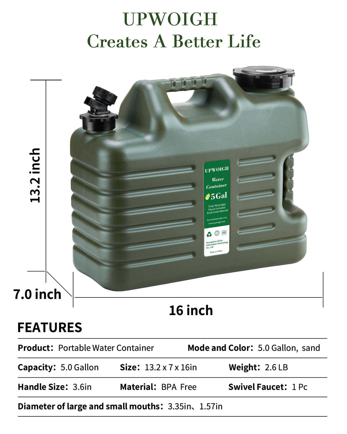 UPWOIGH 5 Gallonen Wasserkrug, Camping Wassercontainer