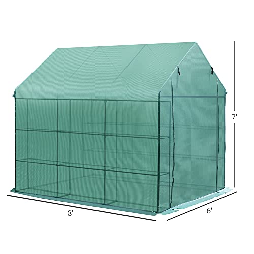 Outsunny 8 'x 6' x 7' Portable Water / UV Walk-in Gewächshaus Hot House mit 18 Regalen