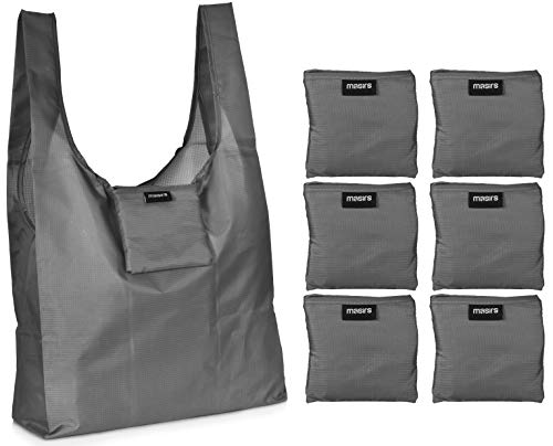 Ripstop Wiederverwendbare Lebensmittel-Einkaufstasche - Ersetzen Sie Papier- und Plastiktüten durch große, starke umweltfreundliche Taschen. verwandelt sich in einen Tragebeutel, wenn er in seine eigene Tasche gefaltet wird. (GREY | 6-PACK)