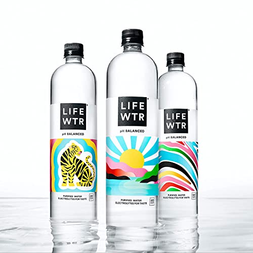 LIFEWTR Premium Gereinigtes Wasser, pH-Balance mit Elektrolyten, 100% recycelte Plastikflaschen, 591 ml (Paket von 20), Verpackung kann variieren