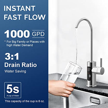 WAPU U1000FS Reverse Osmose System unter Senke, 1000GPD Schnellfluss RO Wasserfiltrationssystem