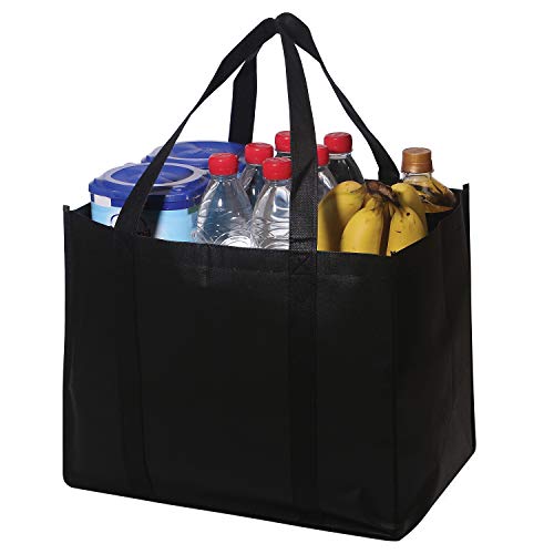 Set von 10 wiederverwendbaren Lebensmittelbeuteln Extra große faltbare schwere Duty Shopping Tote produzieren Tasche mit verstärkten Griffen, schwarz