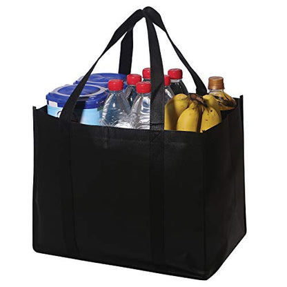 Set von 10 wiederverwendbaren Lebensmittelbeuteln Extra große faltbare schwere Duty Shopping Tote produzieren Tasche mit verstärkten Griffen, schwarz