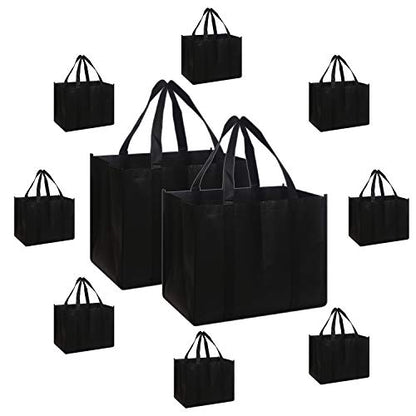 Set von 10 wiederverwendbaren Lebensmittelbeuteln Extra große faltbare schwere Duty Shopping Tote produzieren Tasche mit verstärkten Griffen, schwarz