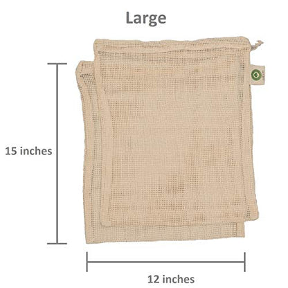 Mehrweg-Baumwolle Mesh Produzieren Taschen - 100% Bio-Baumwolle, haltbar, doppelt genäht, waschbar mit Tare Weight & Drawstring - Mesh-Taschen für Lebensmitteleinkauf, Gemüse & Obst | 6 Taschen (2L, 2M, 2S)