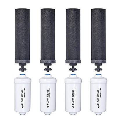 Vier Black Berkey (BB9) Ersatzfilter und vier Berkey Fluorid Wasserfilter (PF2)