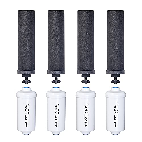 Vier Black Berkey (BB9) Ersatzfilter und vier Berkey Fluorid Wasserfilter (PF2)