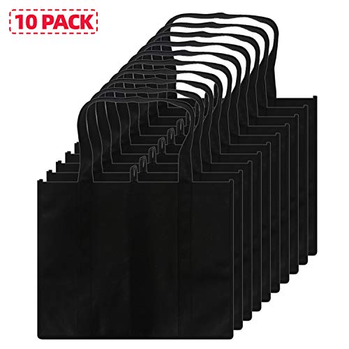 Set von 10 wiederverwendbaren Lebensmittelbeuteln Extra große faltbare schwere Duty Shopping Tote produzieren Tasche mit verstärkten Griffen, schwarz