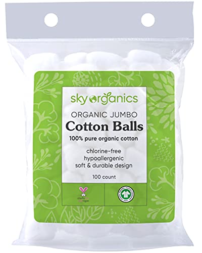 Sky Organics Organic Jumbo Baumwollbälle für empfindliche Haut, 100% reine GOTS zertifizierte Bio für Schönheit & Körperpflege, 300 ct.