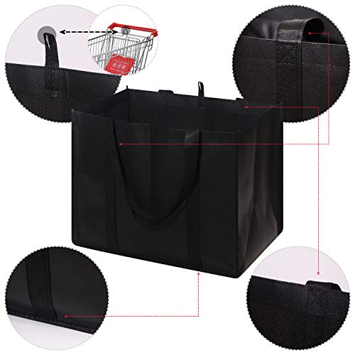 Set von 10 wiederverwendbaren Lebensmittelbeuteln Extra große faltbare schwere Duty Shopping Tote produzieren Tasche mit verstärkten Griffen, schwarz