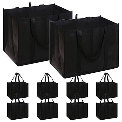 Set von 10 wiederverwendbaren Lebensmittelbeuteln Extra große faltbare schwere Duty Shopping Tote produzieren Tasche mit verstärkten Griffen, schwarz