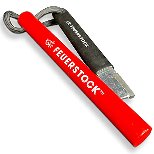 Feuerstock Feuerstarter Überlebenswerkzeug für Camping, Vollgriff-Karbid-Ferrostab Stürmer, Feuerstarter mit patentierter roter Schutzschicht, Duschfunken in Regenschnee kalten Stürmen, schwarze Paracord Lanyard