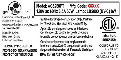 Germ Guardian AC5250PT 28 '3-in-1 True HEPA Filter Luftreiniger für Haus und Haustiere, Große Räume, UV-C Sanitizer, Filter Allergien, Rauch, Staub, Dander, & Gerüche, 5-Yr Wty, GermGuardian, Grau'