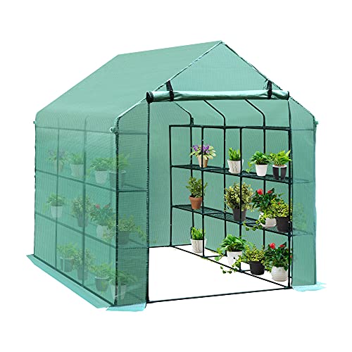 Outsunny 8 'x 6' x 7' Portable Water / UV Walk-in Gewächshaus Hot House mit 18 Regalen