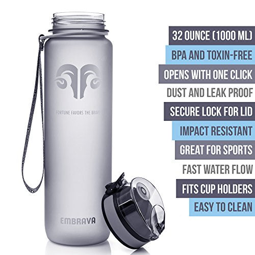 Embrava Best Sports Water Bottle - 907 g Large - Schneller Fluss, Flip Top Leak Proof Lid w / One Click Open - Nicht giftiges BPA frei & umweltfreundlich Tritan Co-Polyester Kunststoff