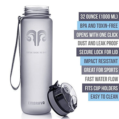 Embrava Best Sports Water Bottle - 907 g Large - Schneller Fluss, Flip Top Leak Proof Lid w / One Click Open - Nicht giftiges BPA frei & umweltfreundlich Tritan Co-Polyester Kunststoff
