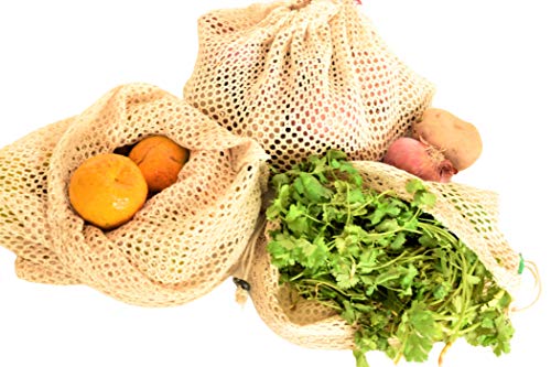 Mehrweg-Maschproduzieren-Taschen aus 100% Baumwolle - Mesh-Gemüse-Taschen - Umweltfreundlich, biologisch abbaubar & waschbar Mesh-Obst, Gemüse & produzieren-Taschen - Veggie-Taschen (3 klein, 3 mittel, 3 groß) (9)