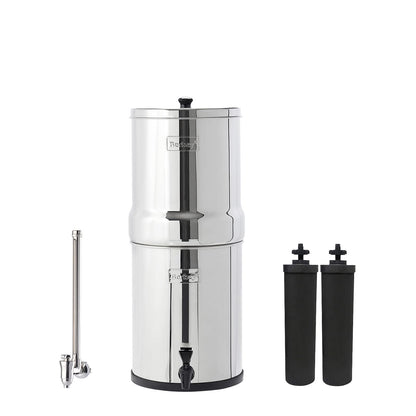 Royal Berkey Schwerkraft-gefüttertes Wasserfiltersystem mit 2 Black Berkey Elementen Plus Deluxe 10' Stainless Steel Berkey Water View Spigot