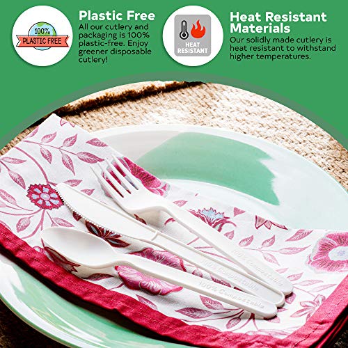 Baumpflege kompostierbares Besteck-Set - 380 Value Pack [180 Gabeln, 100 Löffel, 100 Messer] - Pflanzen Sie einen Baum mit jeder Box - Eco Friendly Compostable Utensils-BPI Certified Plant-Based Einweg-Silberwaren