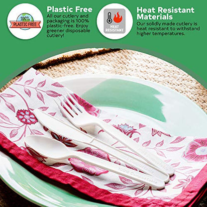 Baumpflege kompostierbares Besteck-Set - 380 Value Pack [180 Gabeln, 100 Löffel, 100 Messer] - Pflanzen Sie einen Baum mit jeder Box - Eco Friendly Compostable Utensils-BPI Certified Plant-Based Einweg-Silberwaren