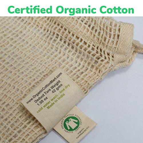 Mehrweg-Baumwolle Mesh Produzieren Taschen - 100% Bio-Baumwolle, haltbar, doppelt genäht, waschbar mit Tare Weight & Drawstring - Mesh-Taschen für Lebensmitteleinkauf, Gemüse & Obst | 6 Taschen (2L, 2M, 2S)