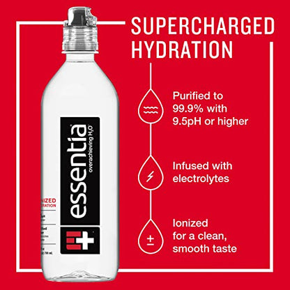 Essentia-Flaschenwasser, ionisiertes alkalisches Wasser; 99,9% rein, mit Elektrolyten angereichert, 9,5 pH oder höher mit einem sauberen, glatten Geschmack, 7 ml (Paket von 24)