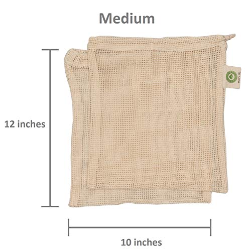 Mehrweg-Baumwolle Mesh Produzieren Taschen - 100% Bio-Baumwolle, haltbar, doppelt genäht, waschbar mit Tare Weight & Drawstring - Mesh-Taschen für Lebensmitteleinkauf, Gemüse & Obst | 6 Taschen (2L, 2M, 2S)