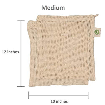 Mehrweg-Baumwolle Mesh Produzieren Taschen - 100% Bio-Baumwolle, haltbar, doppelt genäht, waschbar mit Tare Weight & Drawstring - Mesh-Taschen für Lebensmitteleinkauf, Gemüse & Obst | 6 Taschen (2L, 2M, 2S)