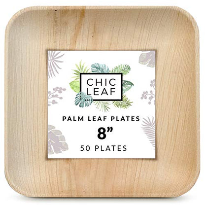 Chic Leaf Palm Leaf - Bambus Einweg-Platten aus 8 Zoll Quadrat (50 Pc)