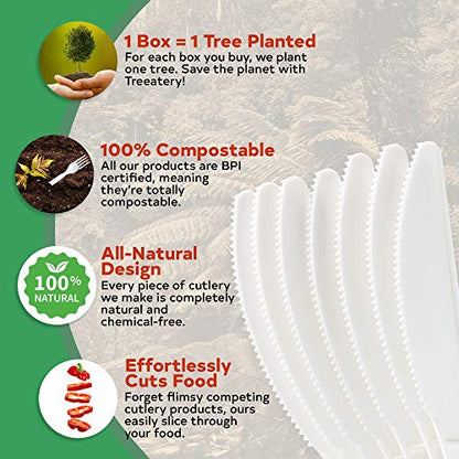 Baumpflege kompostierbares Besteck-Set - 380 Value Pack [180 Gabeln, 100 Löffel, 100 Messer] - Pflanzen Sie einen Baum mit jeder Box - Eco Friendly Compostable Utensils-BPI Certified Plant-Based Einweg-Silberwaren