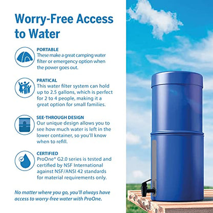 ProOne Big II Gravity Water Filter, 2,5-Gallonen-Wasserfiltersystem mit 5-Zoll-Filter und BPA-freiem Spigot