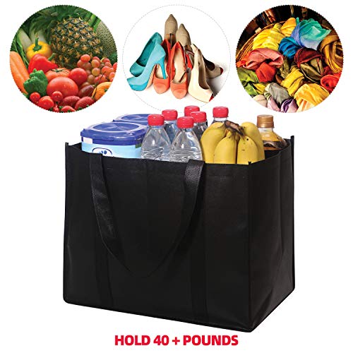 Set von 10 wiederverwendbaren Lebensmittelbeuteln Extra große faltbare schwere Duty Shopping Tote produzieren Tasche mit verstärkten Griffen, schwarz