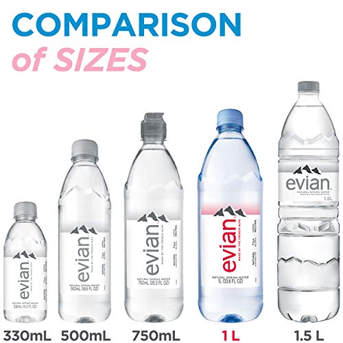 evian Natürliches Quellwasser, natürlich gefiltertes Quellwasser in großen Flaschen, 1 ml (Paket von 12)