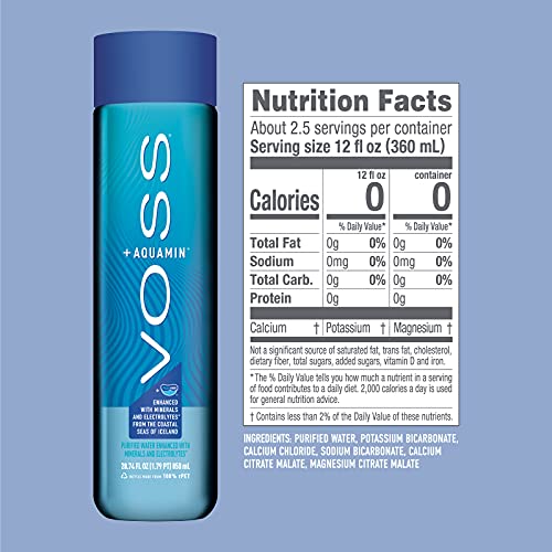 VOSS+ Aquamin - Premium gereinigtes Wasser mit Mineralstoffen und Elektrolyten für optimale Hydration - funktionelles Wasser mit erfrischendem Geschmack - recycelte PET-Flaschen - 850 ml (Paket von 12)