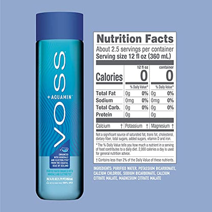 VOSS+ Aquamin - Premium gereinigtes Wasser mit Mineralstoffen und Elektrolyten für optimale Hydration - funktionelles Wasser mit erfrischendem Geschmack - recycelte PET-Flaschen - 850 ml (Paket von 12)