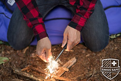 Swiss Safe 5-in-1 Fire Starter mit Kompass, Paracord und Pfeife (2-Pack) für Notfall-Überlebens-Kits, Camping, Wandern, Allwetter-Magnesium-Ferro-Rod (Schwarz)