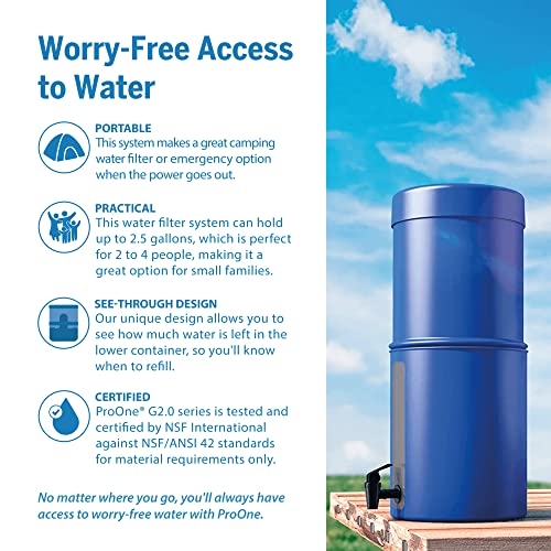 ProOne Big II Gravity Water Filter, 2,5-Gallonen-Wasserfiltersystem mit (2) 7-Zoll-Filtern und BPA-freiem Spigot