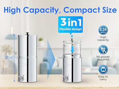 Waterdrop King Tank Gravity-gefüttertes Wasserfiltersystem mit 2 Schwarzkohlefiltern und Metallspigot