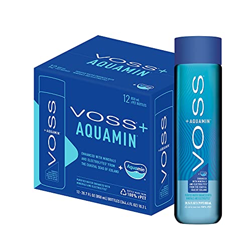 VOSS+ Aquamin - Premium gereinigtes Wasser mit Mineralstoffen und Elektrolyten für optimale Hydration - funktionelles Wasser mit erfrischendem Geschmack - recycelte PET-Flaschen - 850 ml (Paket von 12)