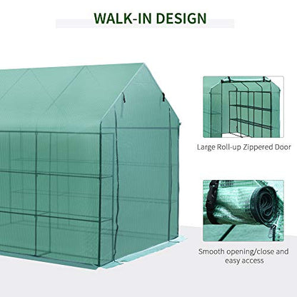 Outsunny 8 'x 6' x 7' Portable Water / UV Walk-in Gewächshaus Hot House mit 18 Regalen