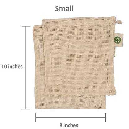 Mehrweg-Baumwolle Mesh Produzieren Taschen - 100% Bio-Baumwolle, haltbar, doppelt genäht, waschbar mit Tare Weight & Drawstring - Mesh-Taschen für Lebensmitteleinkauf, Gemüse & Obst | 6 Taschen (2L, 2M, 2S)