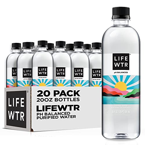 LIFEWTR Premium Gereinigtes Wasser, pH-Balance mit Elektrolyten, 100% recycelte Plastikflaschen, 591 ml (Paket von 20), Verpackung kann variieren