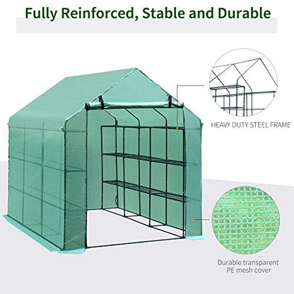 Outsunny 8 'x 6' x 7' Portable Water / UV Walk-in Gewächshaus Hot House mit 18 Regalen