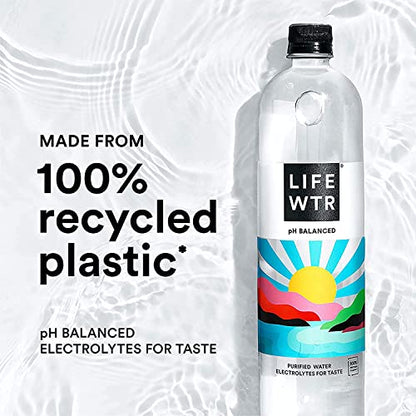 LIFEWTR Premium Gereinigtes Wasser, pH-Balance mit Elektrolyten, 100% recycelte Plastikflaschen, 591 ml (Paket von 20), Verpackung kann variieren