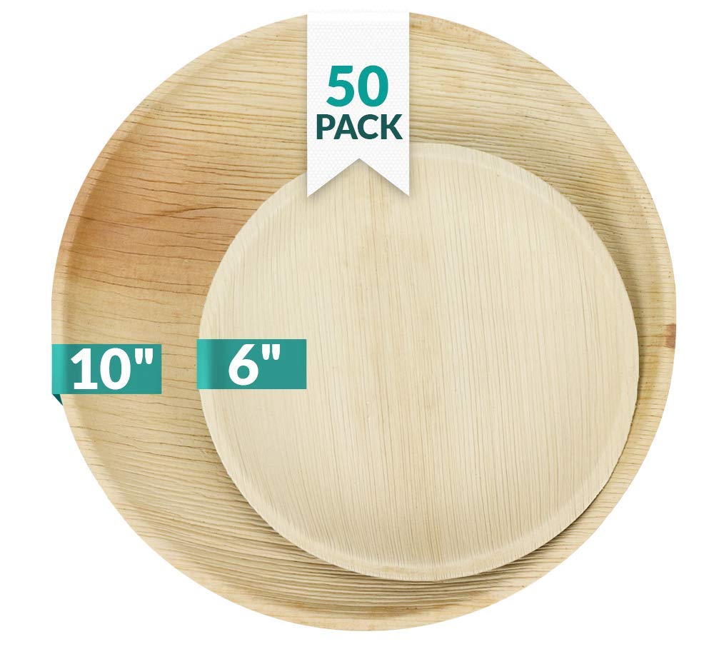 Palmblattplatten rund (50 Packungen) - Einweg-Umweltfreundliche biologisch abbaubare kompostierbare Abendessen