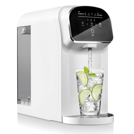 Aigerri Portable Countertop Reverse Osmosis Wasserfilter mit UV, 5-Stufen-RO-Filtersystem, keine Installation erforderlich, 5:1 Rein-zu-Abfluss-Verhältnis, Kompaktwasserreiniger für Zuhause, Büro & Wohnmobil