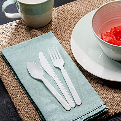 Baumpflege kompostierbares Besteck-Set - 380 Value Pack [180 Gabeln, 100 Löffel, 100 Messer] - Pflanzen Sie einen Baum mit jeder Box - Eco Friendly Compostable Utensils-BPI Certified Plant-Based Einweg-Silberwaren